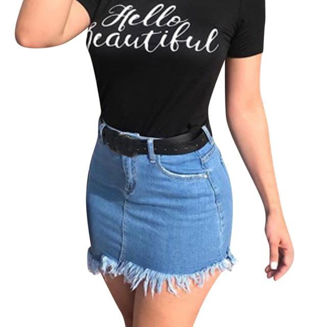 Blue Tassels Zipper High Waist Mini Denim Skirts-Denim Skirts-Arimonz-Arimonz
