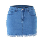 Blue Tassels Zipper High Waist Mini Denim Skirts-Denim Skirts-Arimonz-S-Arimonz