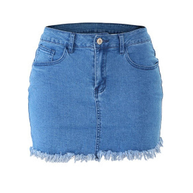 Blue Tassels Zipper High Waist Mini Denim Skirts-Denim Skirts-Arimonz-S-Arimonz