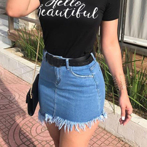 Blue Tassels Zipper High Waist Mini Denim Skirts-Denim Skirts-Arimonz-Arimonz