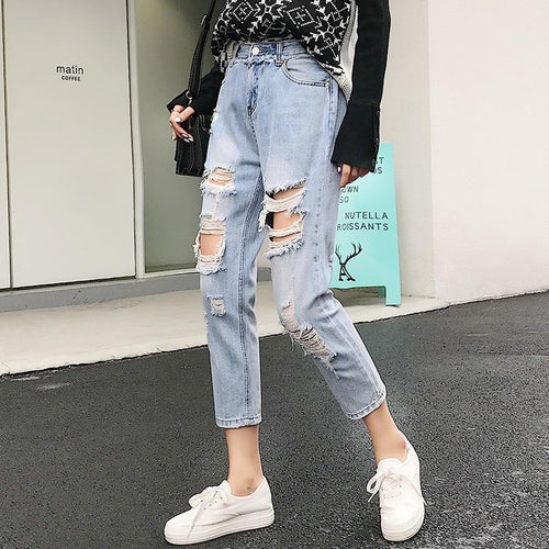 Blue Vintage High Waist Ripped Straight Jean-Straight Jeans-Arimonz-Arimonz