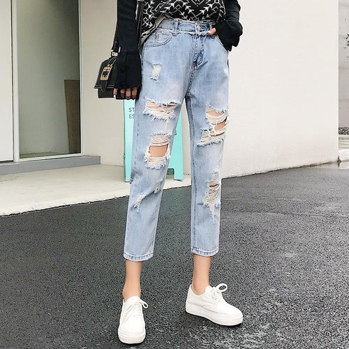 Blue Vintage High Waist Ripped Straight Jean-Straight Jeans-Arimonz-Arimonz