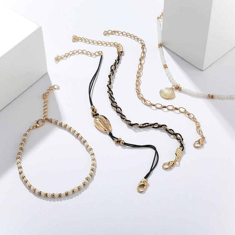 Bohemian Shell Anklet Bracelets Set Pearl Charms Anklet Foot Chain-Anklets-Arimonz-Arimonz