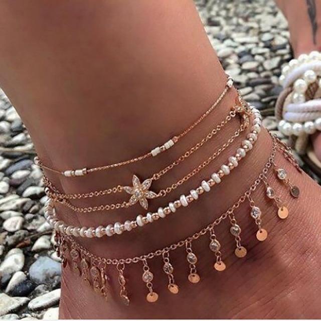 Bohemian Shell Anklet Bracelets Set Pearl Charms Anklet Foot Chain-Anklets-Arimonz-Style D-Arimonz