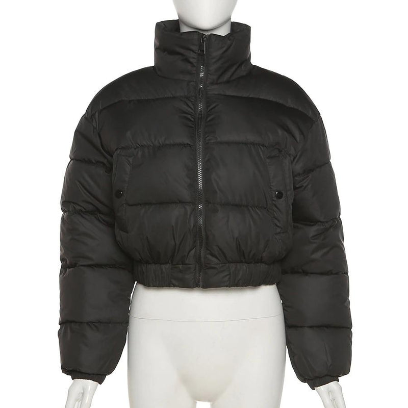 Bomber Coats - Short Puffer Jacket Cotton-Padded Thick Drawstring Parkas Bubble Coat