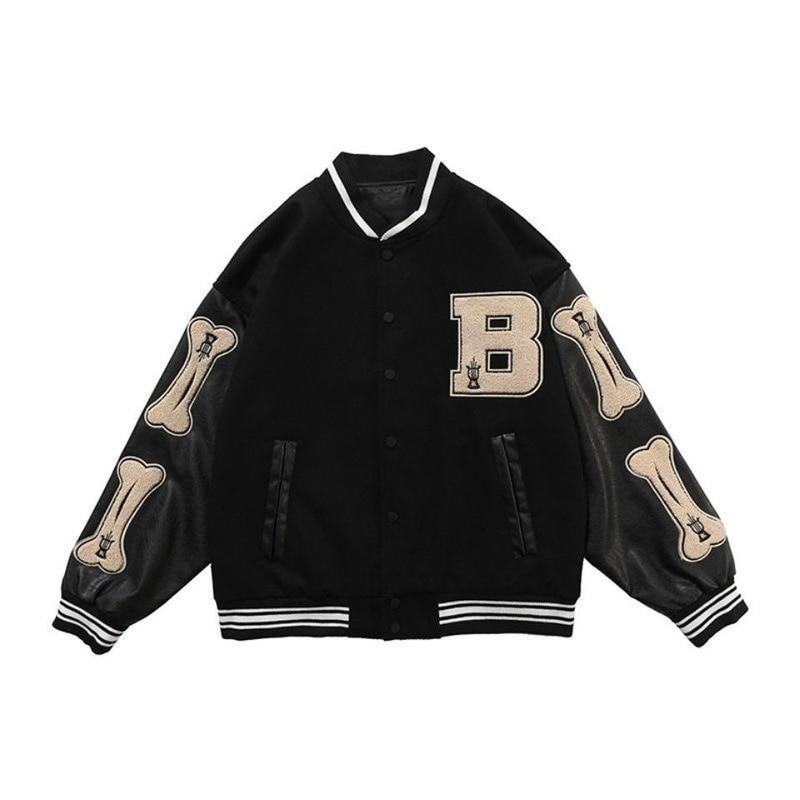 Bomber Jackets Women Baseball Jacket Boyfriend Style Varsity Jacket-Bomber Coats-Arimonz-Black-M-Arimonz