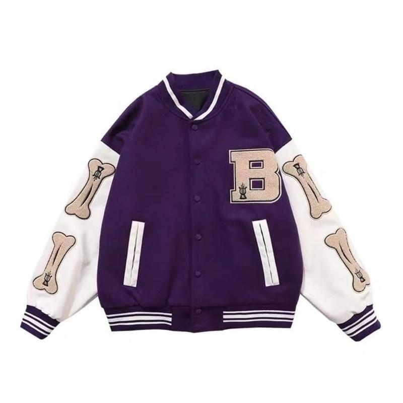 Bomber Jackets Women Baseball Jacket Boyfriend Style Varsity Jacket-Bomber Coats-Arimonz-Purple-M-Arimonz