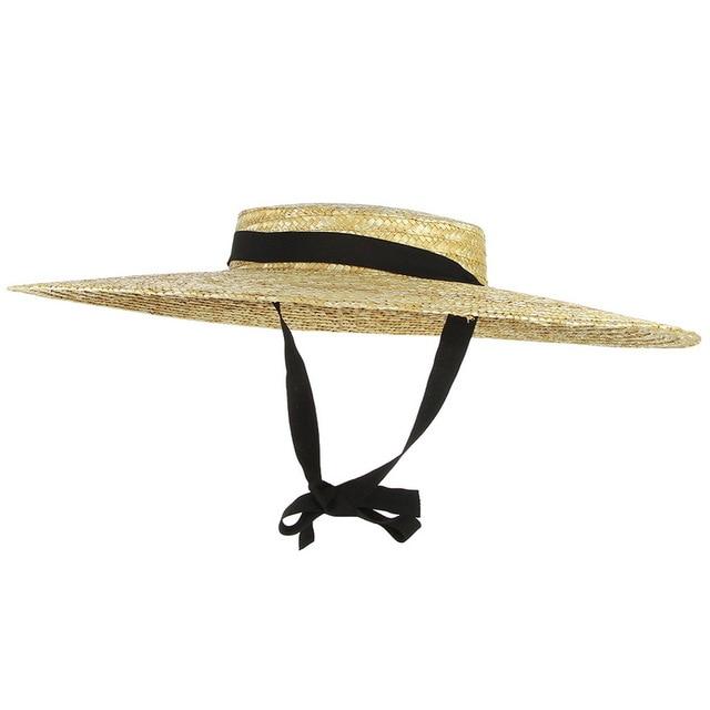 Bow Flat Top Straw Hat-Hats-Arimonz-12cm/4.72inch brim-Black-Arimonz