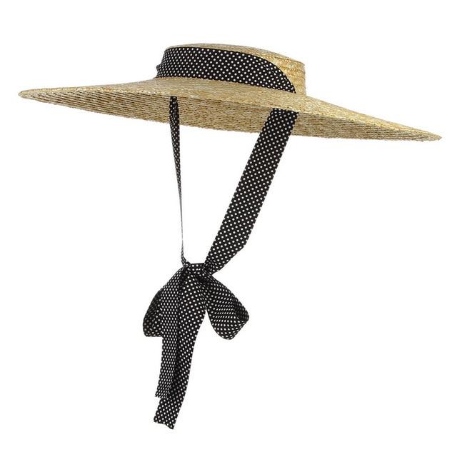 Bow Flat Top Straw Hat-Hats-Arimonz-12cm/4.72inch brim-Dot-Arimonz