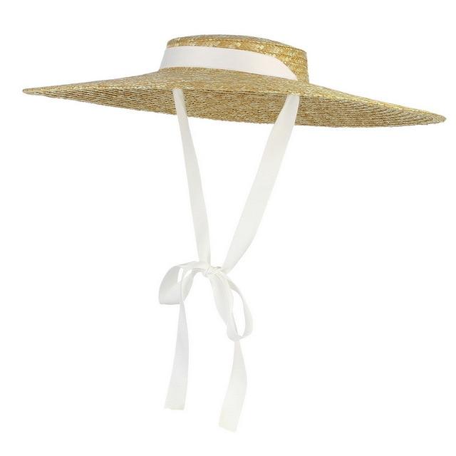 Bow Flat Top Straw Hat-Hats-Arimonz-12cm/4.72inch brim-White-Arimonz