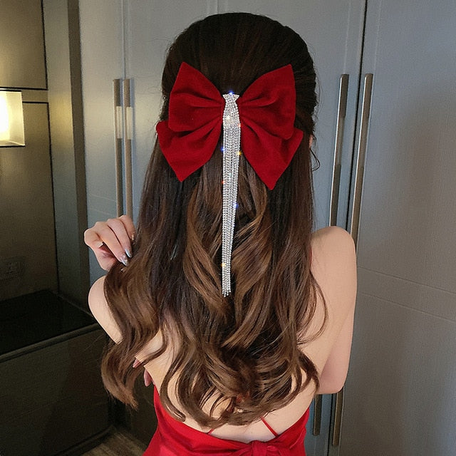 Bow Hairpin Crystal Fringe Tassel Hair Clip Rhinestone Hair Accessory-Hair Accessories-Arimonz-02-Arimonz