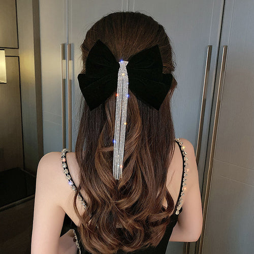 Bow Hairpin Crystal Fringe Tassel Hair Clip Rhinestone Hair Accessory-Hair Accessories-Arimonz-Arimonz