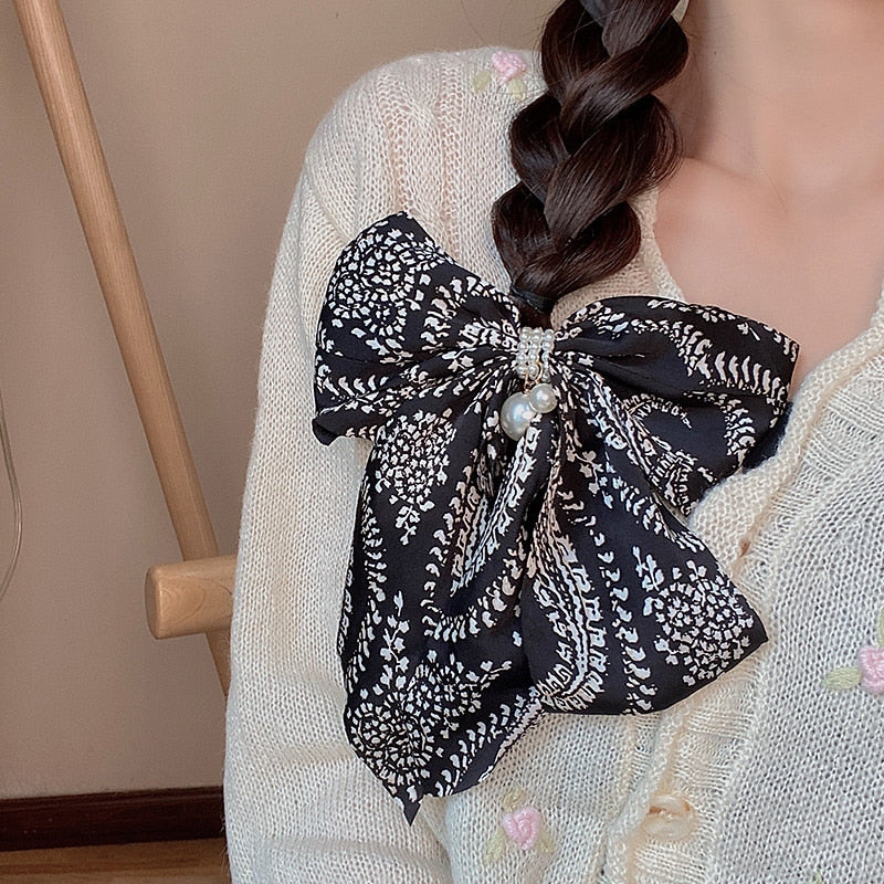 Bowknot Pearl Barrettes Clips Women Ribbon Hair Accessories-Hair Accessories-Arimonz-Arimonz