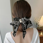 Bowknot Pearl Barrettes Clips Women Ribbon Hair Accessories-Hair Accessories-Arimonz-Checkered-Arimonz