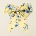 Bowknot Pearl Barrettes Clips Women Ribbon Hair Accessories-Hair Accessories-Arimonz-Floral Yellow-Arimonz