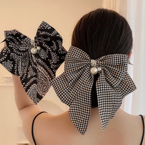 Bowknot Pearl Barrettes Clips Women Ribbon Hair Accessories-Hair Accessories-Arimonz-Arimonz
