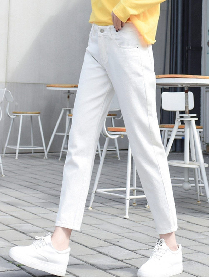 Boyfriend Casual Denim Jeans, Harem High Waist Straight Jeans-Straight Jeans-Arimonz-Arimonz