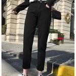 Boyfriend Casual Denim Jeans, Harem High Waist Straight Jeans-Straight Jeans-Arimonz-Black-25-Arimonz