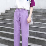 Boyfriend Casual Denim Jeans, Harem High Waist Straight Jeans-Straight Jeans-Arimonz-Violet-25-Arimonz