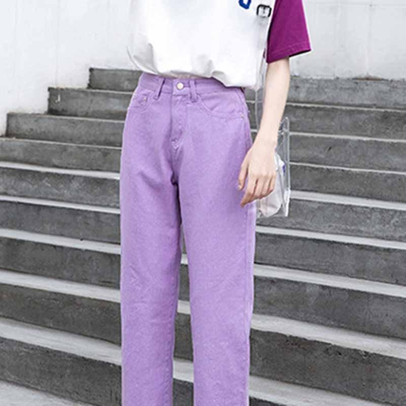 Boyfriend Casual Denim Jeans, Harem High Waist Straight Jeans-Straight Jeans-Arimonz-Violet-25-Arimonz