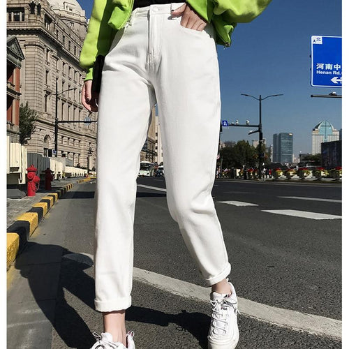 Boyfriend Casual Denim Jeans, Harem High Waist Straight Jeans-Straight Jeans-Arimonz-Arimonz