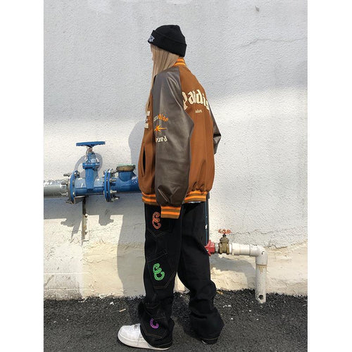 Brown Jacket Baseball Bomber Female Zip Up Jacket Streetwear Clothing-Bomber Coats-Arimonz-Arimonz
