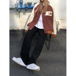 Brown Jacket Baseball Bomber Female Zip Up Jacket Streetwear Clothing-Bomber Coats-Arimonz-Arimonz