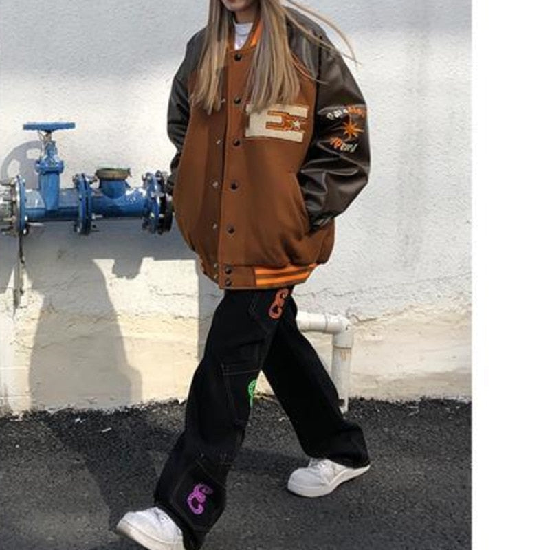 Brown Jacket Baseball Bomber Female Zip Up Jacket Streetwear Clothing-Bomber Coats-Arimonz-Arimonz