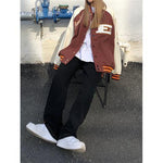 Brown Jacket Baseball Bomber Female Zip Up Jacket Streetwear Clothing-Bomber Coats-Arimonz-White sleeve-M-Arimonz