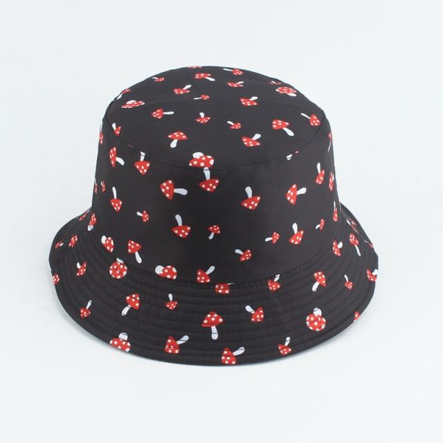 Bucket Hats - Mushroom Printed Foldable Bucket Hat Beach Sun Hats Streetwear Hat