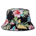 Bucket Hats Reversible Flower Geometric Printing Women Outdoor Hat-Bucket Hats-Arimonz-Black-Arimonz