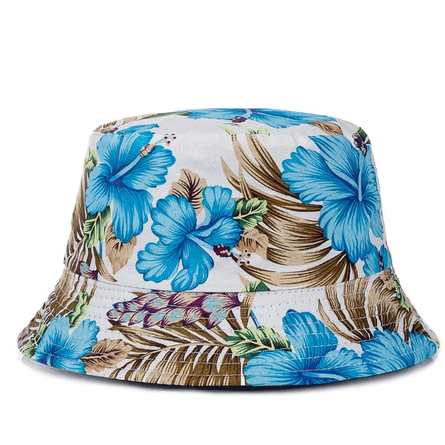 Bucket Hats Reversible Flower Geometric Printing Women Outdoor Hat-Bucket Hats-Arimonz-Blue-Arimonz