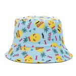 Bucket Hats Reversible Flower Geometric Printing Women Outdoor Hat-Bucket Hats-Arimonz-Blue Pineapple-Arimonz