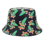 Bucket Hats Reversible Flower Geometric Printing Women Outdoor Hat-Bucket Hats-Arimonz-Cactus Black-Arimonz