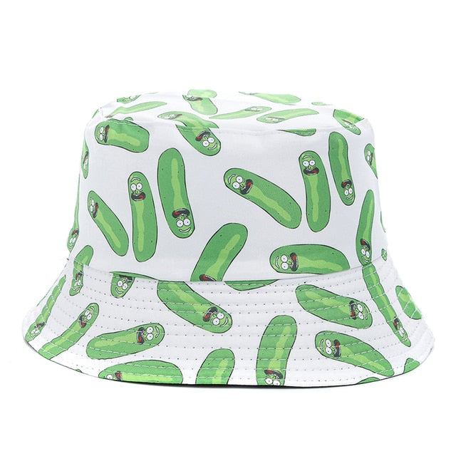 Bucket Hats Reversible Flower Geometric Printing Women Outdoor Hat-Bucket Hats-Arimonz-Caterpillar White-Arimonz
