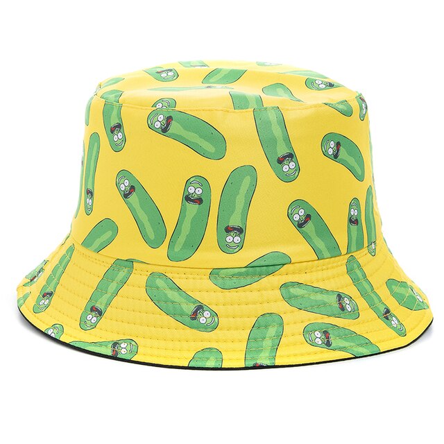 Bucket Hats Reversible Flower Geometric Printing Women Outdoor Hat-Bucket Hats-Arimonz-Caterpillar Yellow-Arimonz