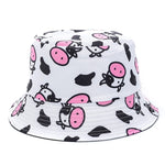 Bucket Hats Reversible Flower Geometric Printing Women Outdoor Hat-Bucket Hats-Arimonz-Cows White-Arimonz