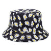 Bucket Hats Reversible Flower Geometric Printing Women Outdoor Hat-Bucket Hats-Arimonz-Daisy black-Arimonz
