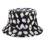 Bucket Hats Reversible Flower Geometric Printing Women Outdoor Hat-Bucket Hats-Arimonz-Daisy black-Arimonz