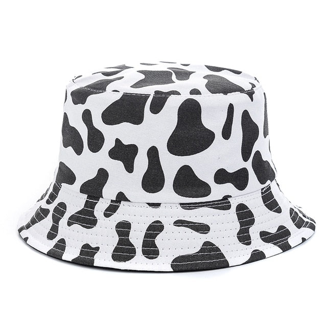 Bucket Hats Reversible Flower Geometric Printing Women Outdoor Hat-Bucket Hats-Arimonz-Milk Black-Arimonz