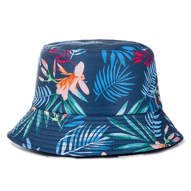Bucket Hats Reversible Flower Geometric Printing Women Outdoor Hat-Bucket Hats-Arimonz-Navy Blue-Arimonz