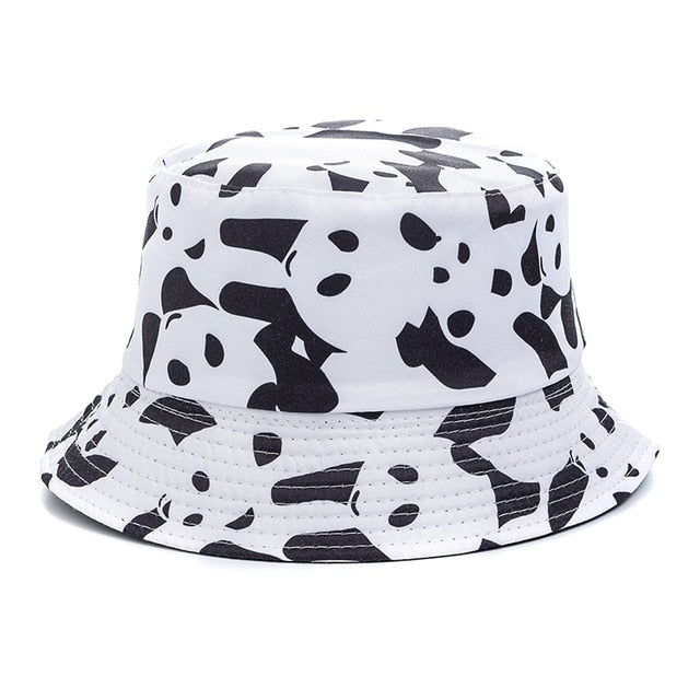 Bucket Hats Reversible Flower Geometric Printing Women Outdoor Hat-Bucket Hats-Arimonz-Panda White-Arimonz