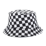 Bucket Hats Reversible Flower Geometric Printing Women Outdoor Hat-Bucket Hats-Arimonz-Plaid Black-Arimonz