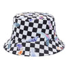 Bucket Hats Reversible Flower Geometric Printing Women Outdoor Hat-Bucket Hats-Arimonz-Plaid Feather Black-Arimonz