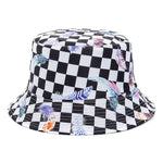 Bucket Hats Reversible Flower Geometric Printing Women Outdoor Hat-Bucket Hats-Arimonz-Plaid Feather Black-Arimonz