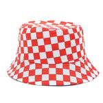 Bucket Hats Reversible Flower Geometric Printing Women Outdoor Hat-Bucket Hats-Arimonz-Plaid Red-Arimonz