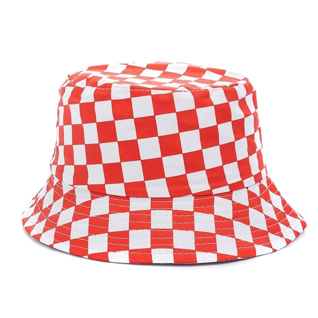Bucket Hats Reversible Flower Geometric Printing Women Outdoor Hat-Bucket Hats-Arimonz-Plaid Red-Arimonz