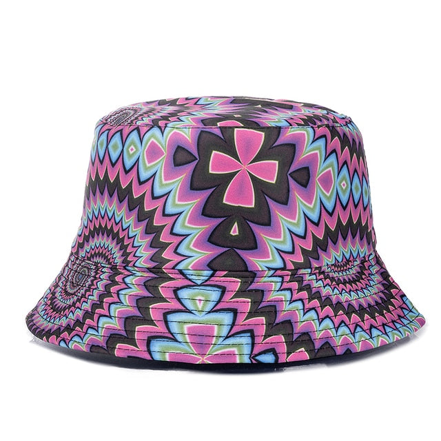 Bucket Hats Reversible Flower Geometric Printing Women Outdoor Hat-Bucket Hats-Arimonz-Purple-Arimonz