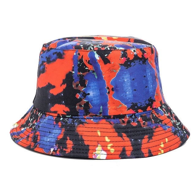 Bucket Hats Reversible Flower Geometric Printing Women Outdoor Hat-Bucket Hats-Arimonz-Red Blue-Arimonz
