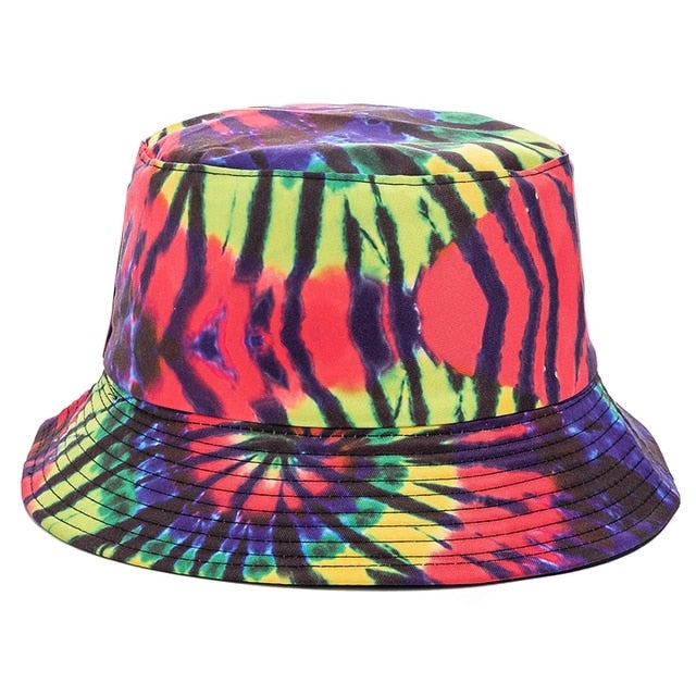 Bucket Hats Reversible Flower Geometric Printing Women Outdoor Hat-Bucket Hats-Arimonz-Red Yellow Stripe-Arimonz